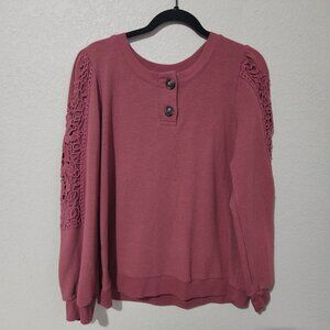 Knox Rose Blouse Large Pink Long Sleeve Crochet Lace Sleeves Boho Cottagecore